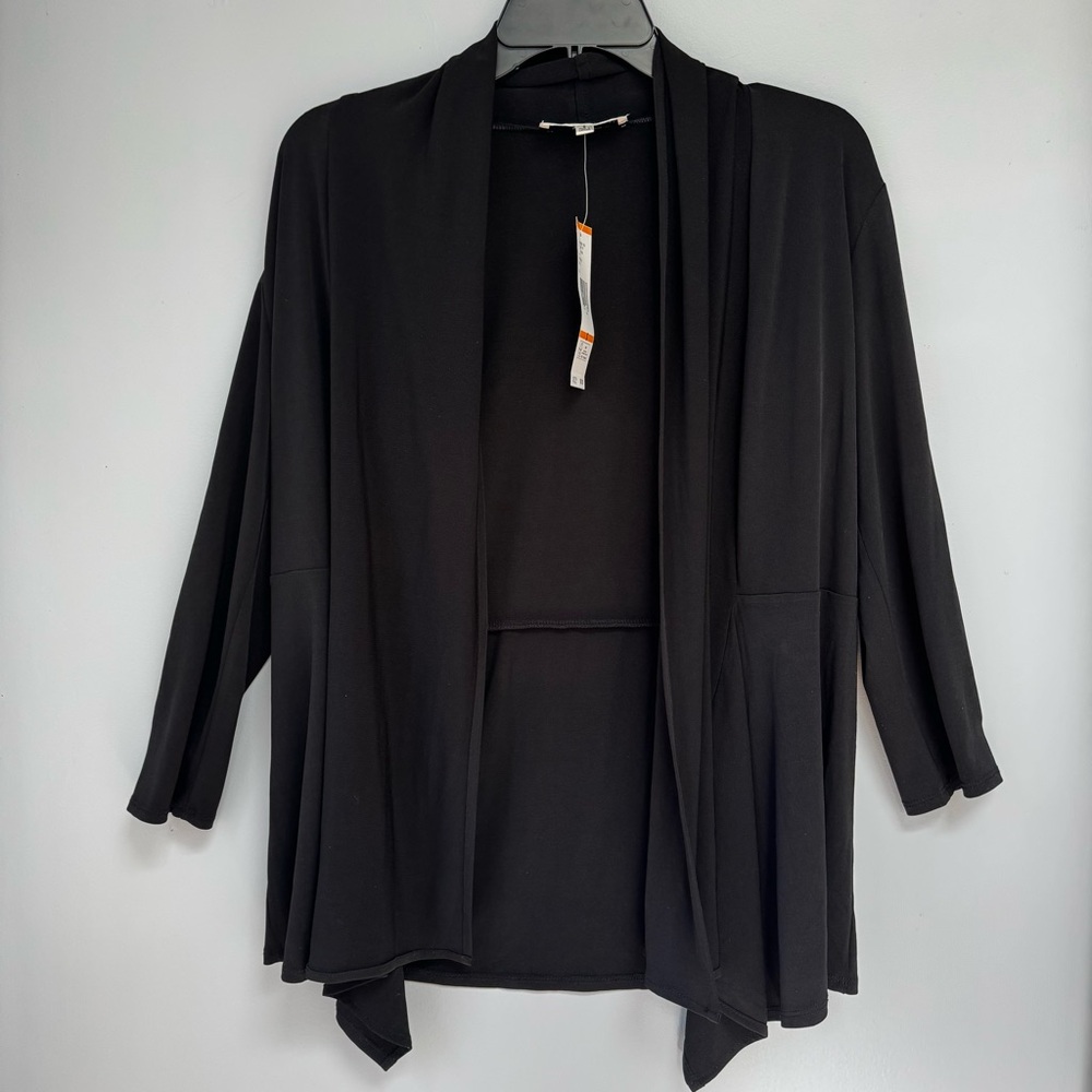 Evan Picone NWT Black Slinky Open Cardigan Stretch Travel Lightweight Classic S